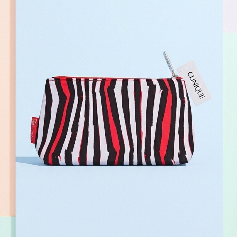NEW Clinique Vibrant Striped Pouch Red, White And Black Small Bag Designer Colab